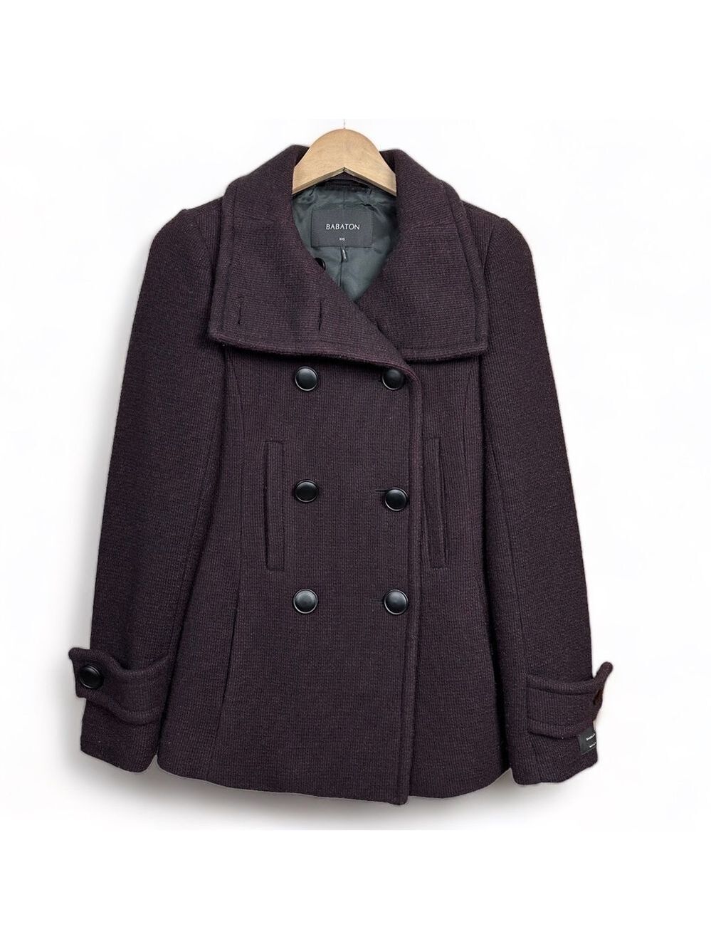 Aritzia Babaton Dark Purple Howell Italian Wool Pea Coat Women XXS